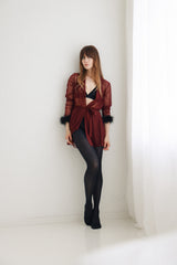 Harriet Marabou Mesh Jacket - Burgundy