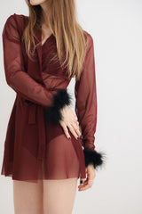 Harriet Marabou Mesh Jacket - Burgundy