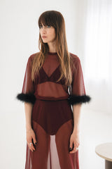 Lisa Marabou Mesh T-shirt - Burgundy