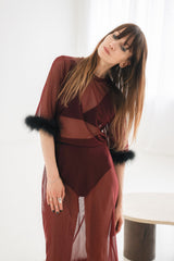 Lisa Marabou Mesh T-shirt - Burgundy