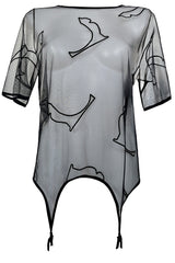 Cat Tulle Suspender T-shirt - Black