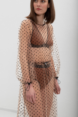 Liilit Dot Tulle Dress - Nude + Black
