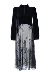 Egle Velvet Cat Tulle Dress - Black