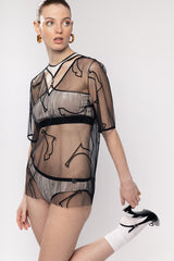 Liis V-neck Tulle T-Shirt - Black