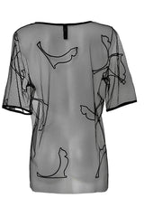 Liis V-neck Tulle T-Shirt - Black