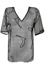 Liis V-neck Tulle T-Shirt - Black