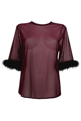 Lisa Marabou Mesh T-shirt - Burgundy