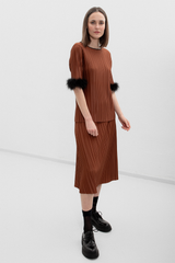 Lisa Pleated T-Shirt - Brown