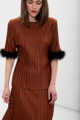 Lisa Pleated T-Shirt - Brown