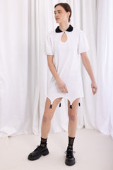 Anna Polo Suspender Dress - White+Black