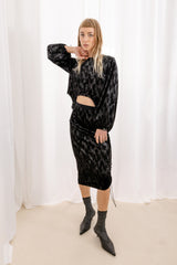 Liilit Velvet Crop Top - Black+Silver