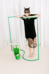 Cat Tulle Slip - Black+Silver