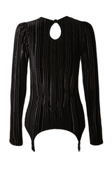 Krista Pleated Velvet Suspender Top - Black