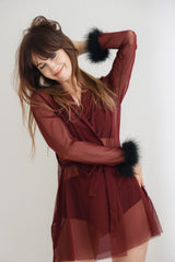 Harriet Marabou Mesh Jacket - Burgundy