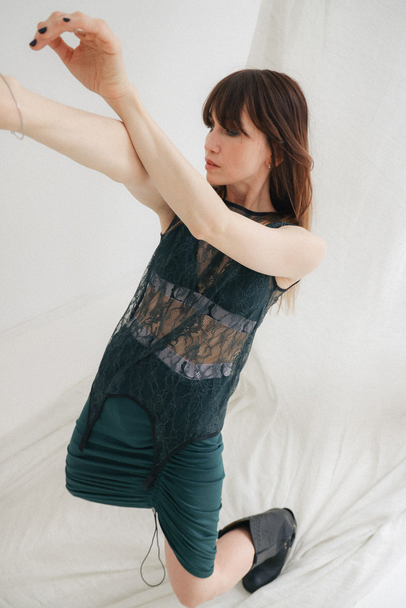 Lace Suspender Top - Green