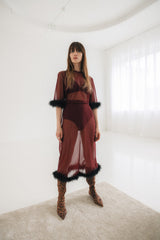 Lisa Marabou Mesh T-shirt - Burgundy