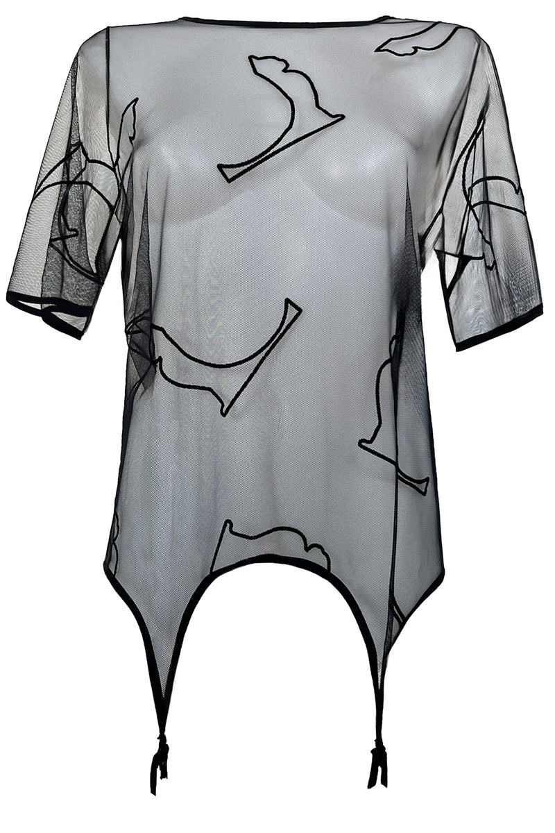 Cat Tulle Suspender T-shirt - Black