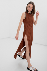 Erle Pleated Dress - Brown