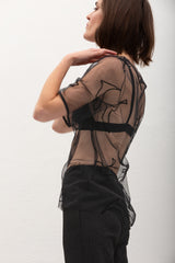 Liis Velvet Cat Tulle T-Shirt - Black