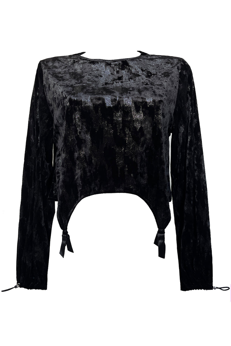 Liilit Velvet Crop Top - Black+Silver
