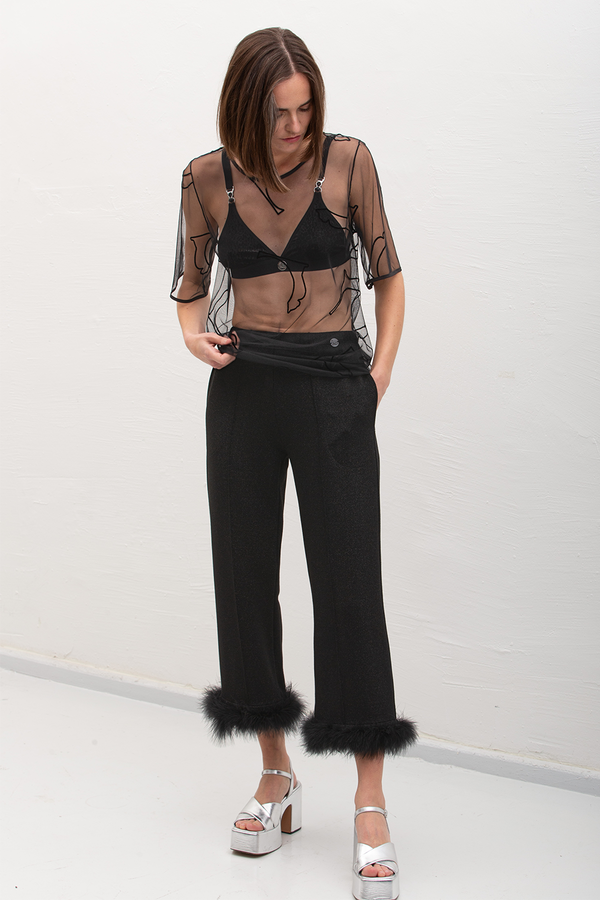 Liis Velvet Cat Tulle T-Shirt - Black