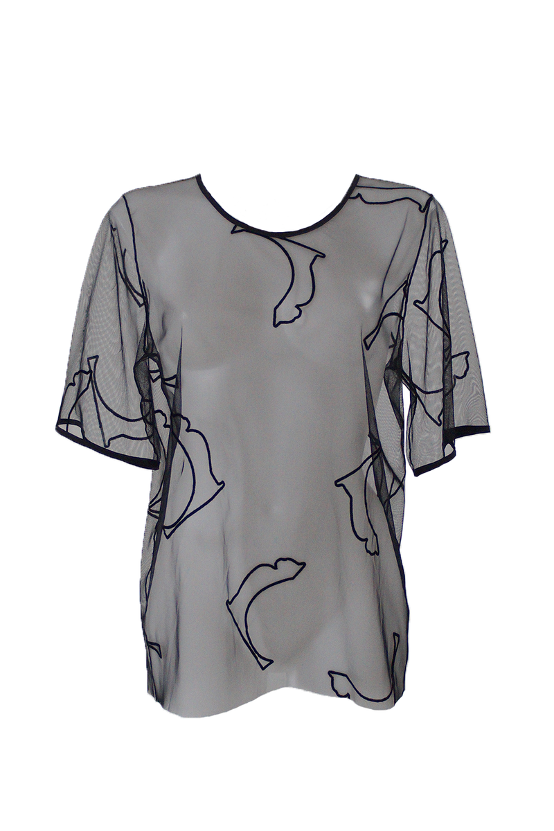 Liis Velvet Cat Tulle T-Shirt - Black