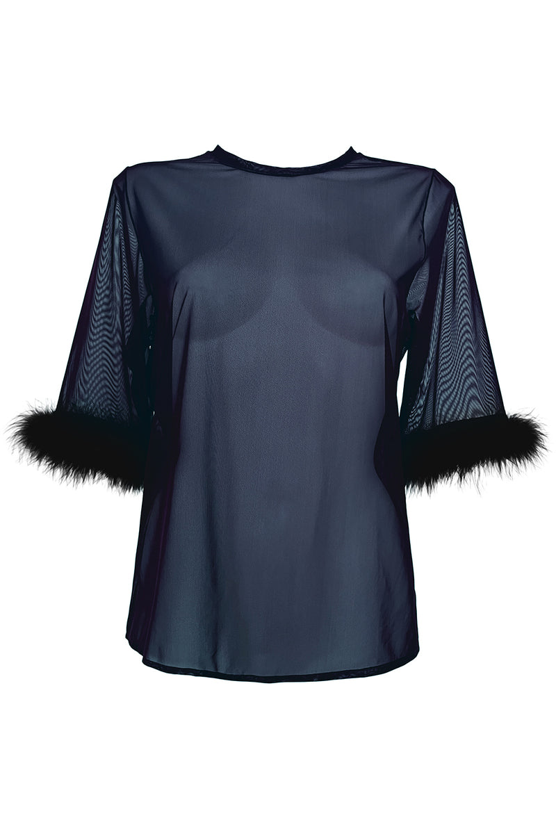 Lisa Marabou Mesh T-shirt - Navy