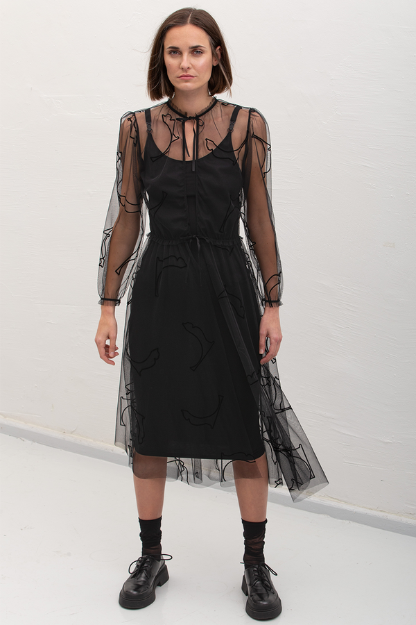 Susan Velvet Cat Tulle Dress - Black