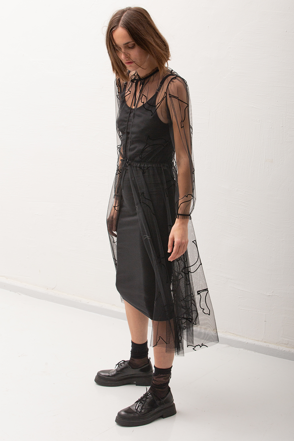 Susan Velvet Cat Tulle Dress - Black