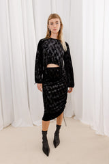 Liilit Velvet Crop Top - Black+Silver