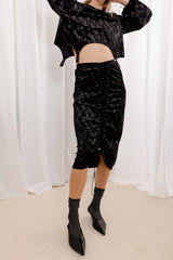 Liilit Velvet Crop Top - Black+Silver