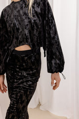 Liilit Velvet Crop Top - Black+Silver