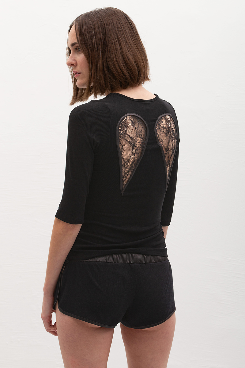 Wings Top with 3-4 Sleeves - Black