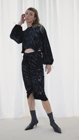 Liilit Velvet Crop Top - Black+Silver