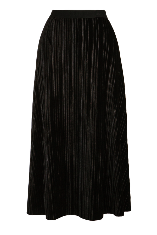 Erle Pleated Velvet Skirt - Black