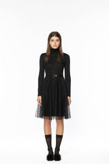 Kriss Soonik Reina Turtleneck Slip Gliutter Tulle Belt Skirt